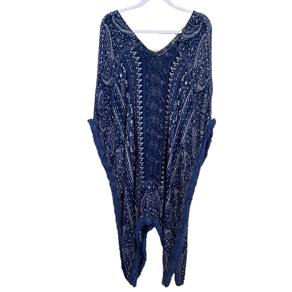 Anthropologie - Blue/Cream Fringed Caftan - O/S - Picture 5 of 11